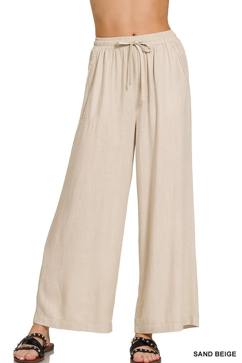 Wide-Leg Linen Blend Pants