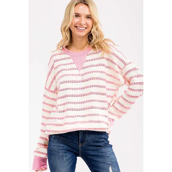 Striped Knit Sweater - Pink