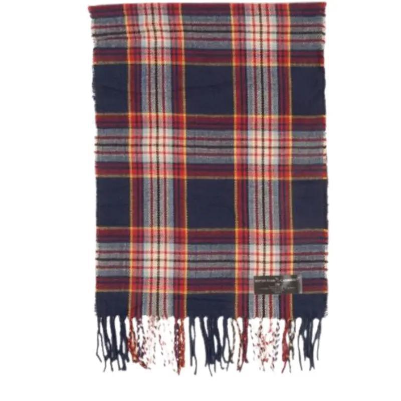 Plaid Cashmere Scarf - Navy/Orange