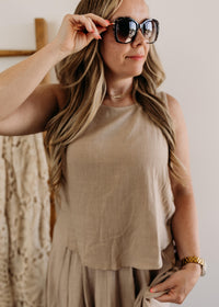Sleeveless Side Button Linen Top