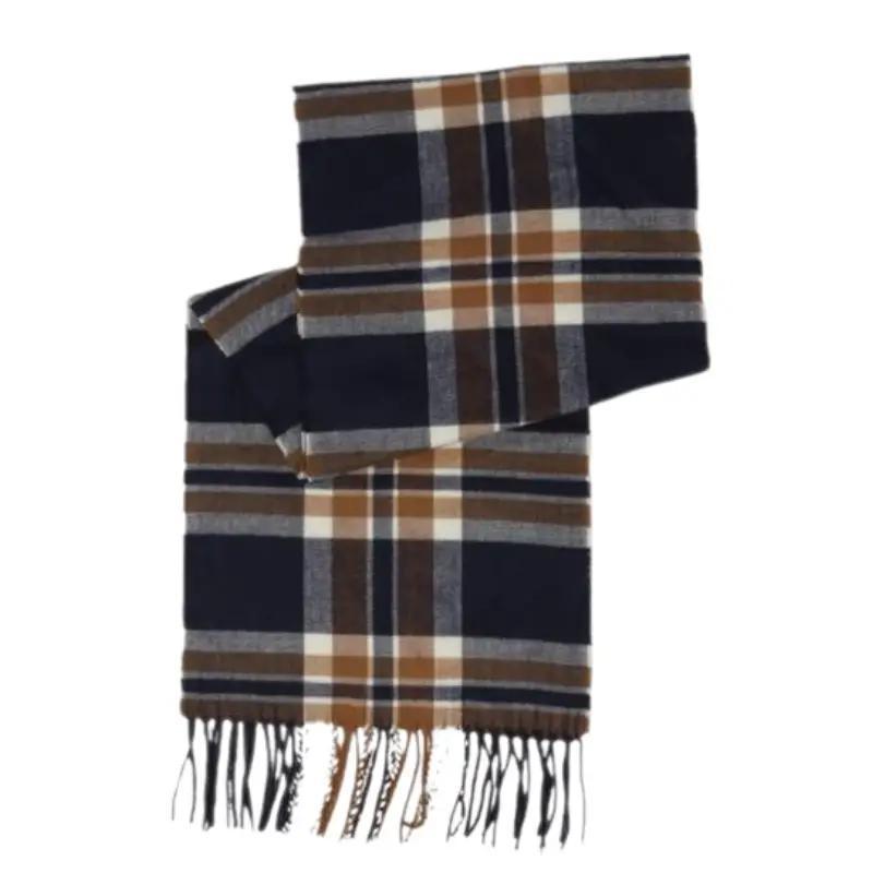 Plaid Cashmere Scarf - Navy/Brown