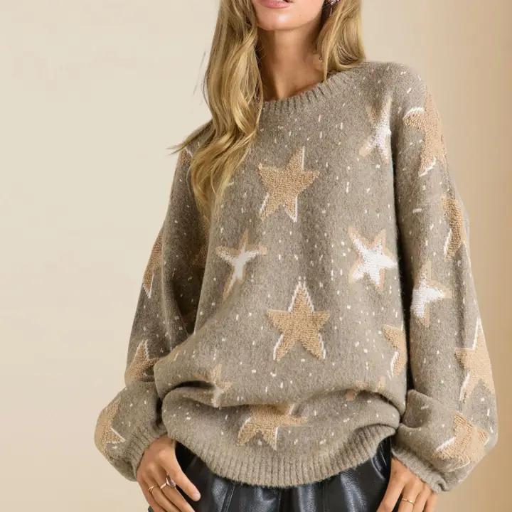 Star Pattern Crewneck - Mocha