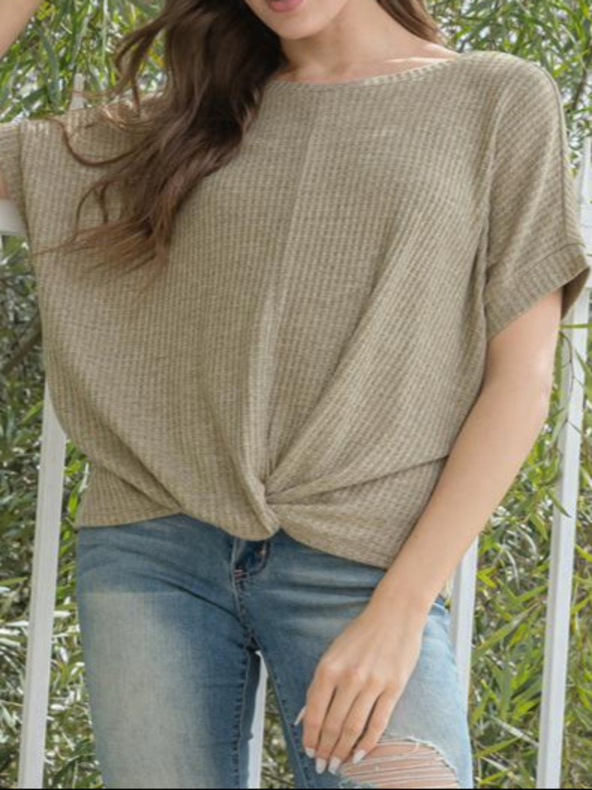 Dolman Twisted Hem Short Sleeve - Olive