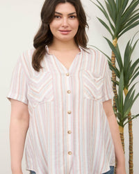 Plus Multicolor Stripe Button Down