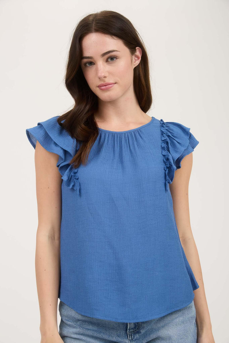 Ruffle Detail Bow Back Short Sleeve
