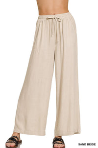 Wide-Leg Linen Blend Pants