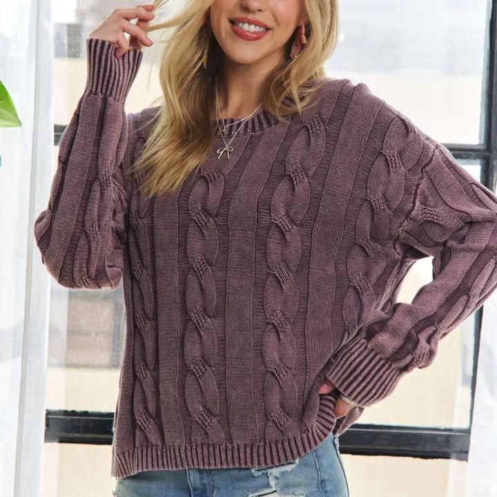 Washed Cable Knit Sweater