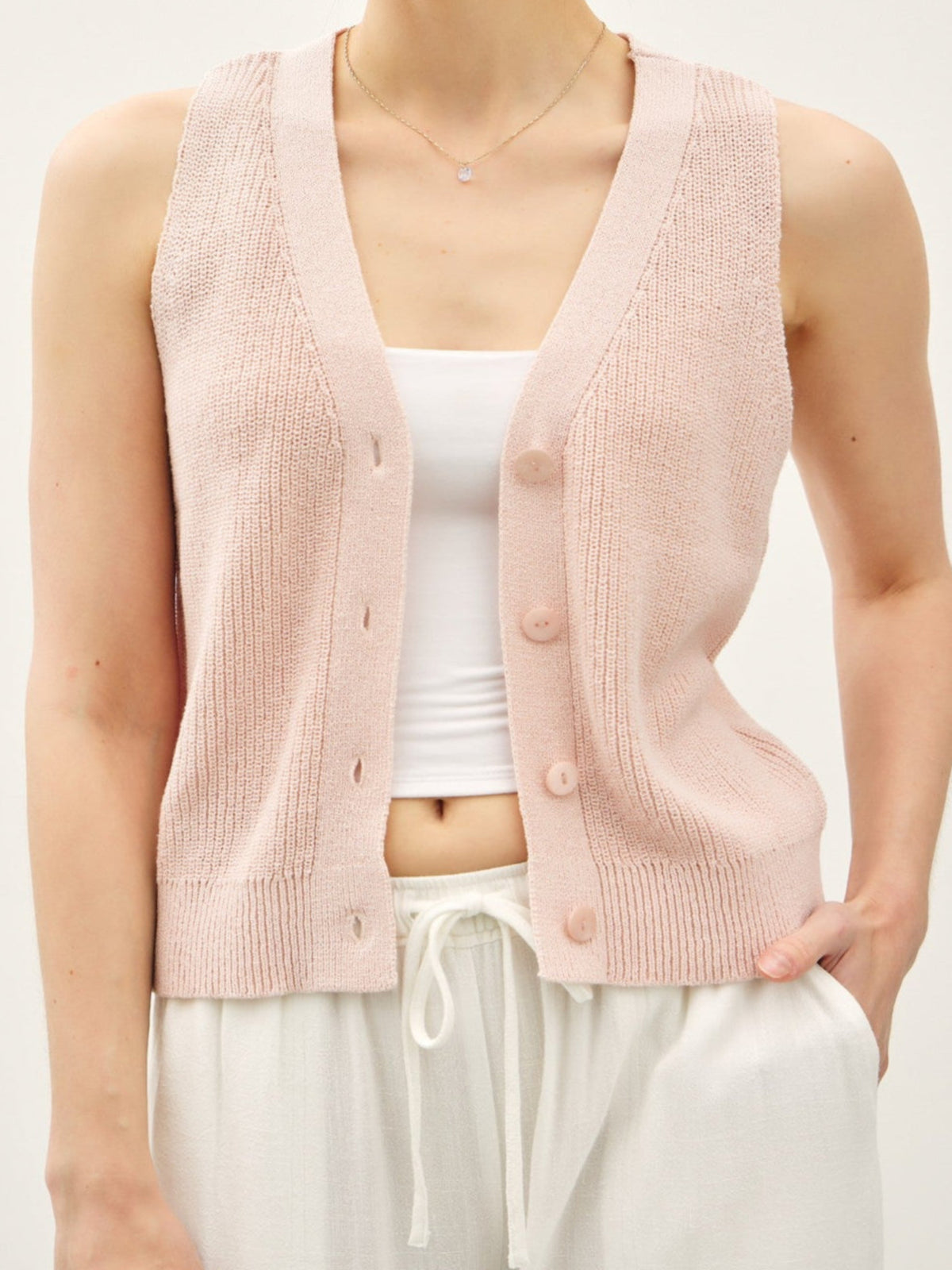 Knit V-Neck Button Up Vest