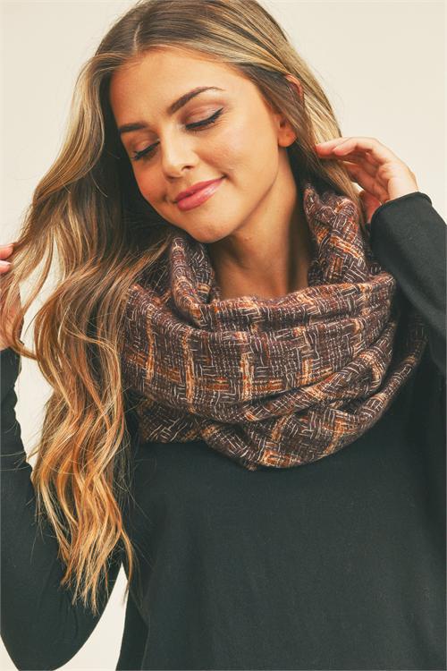 Plaid Infinity Scarf - Brown