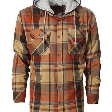 Flannel w/ Removable Hoodie - Khaki/Umber