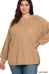 Plus Ribbed Hacci Henley Sweater