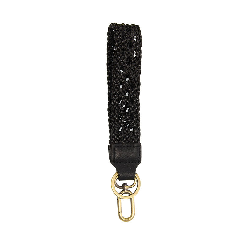 Open Braided Faux Leather Wristlet Keychain