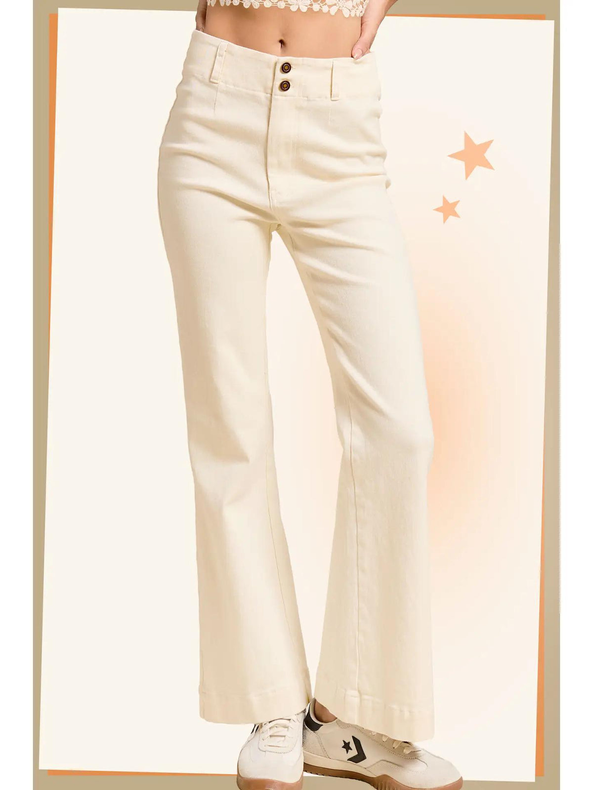 Stretchy High Waisted Flare Pants - Soy Latte