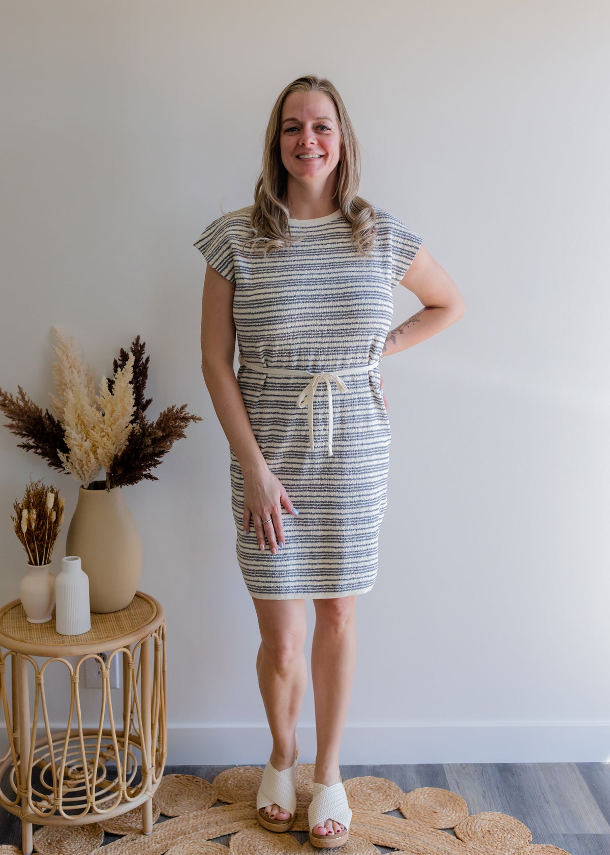 Cap Sleeve Striped Dress