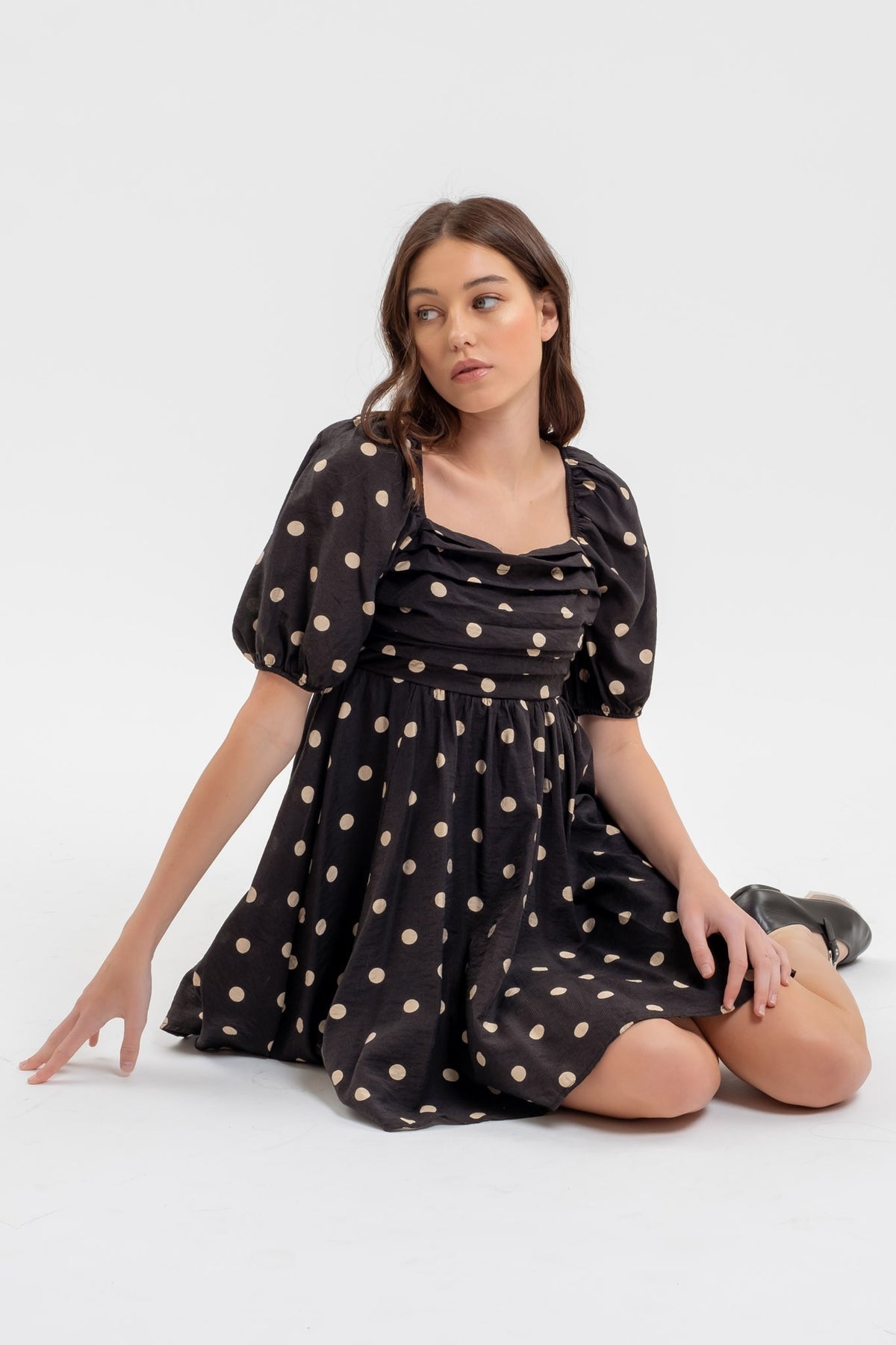 Polka Dot Pleated Dress