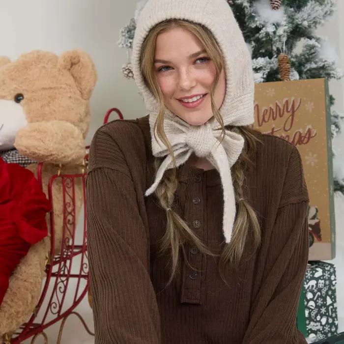 Ribbed Henley Long Sleeve - Dark Brown