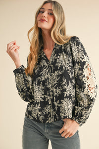 Floral Button Down W/Lace