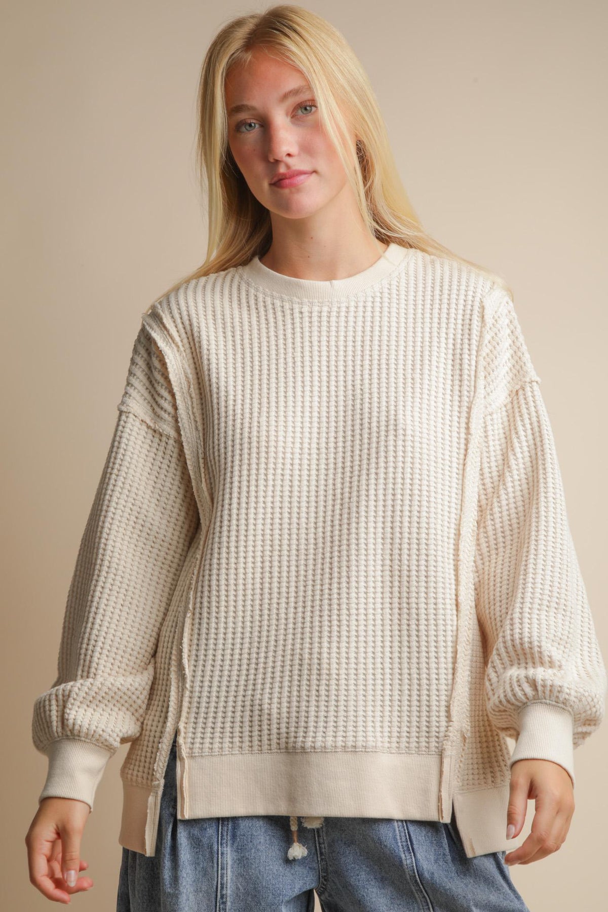 Oversized Waffle Top - Cream