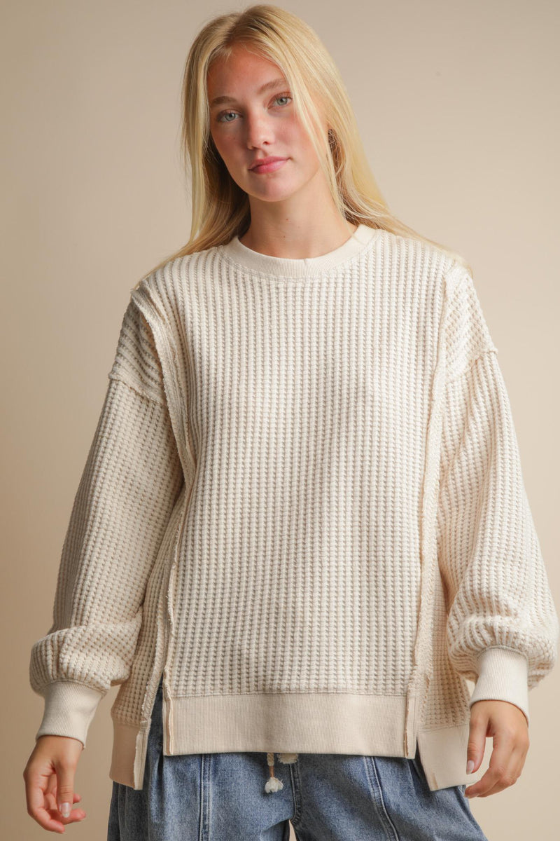 Oversized Waffle Top - Cream