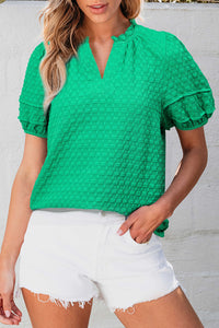 Puff Sleeve Notched V-Neck