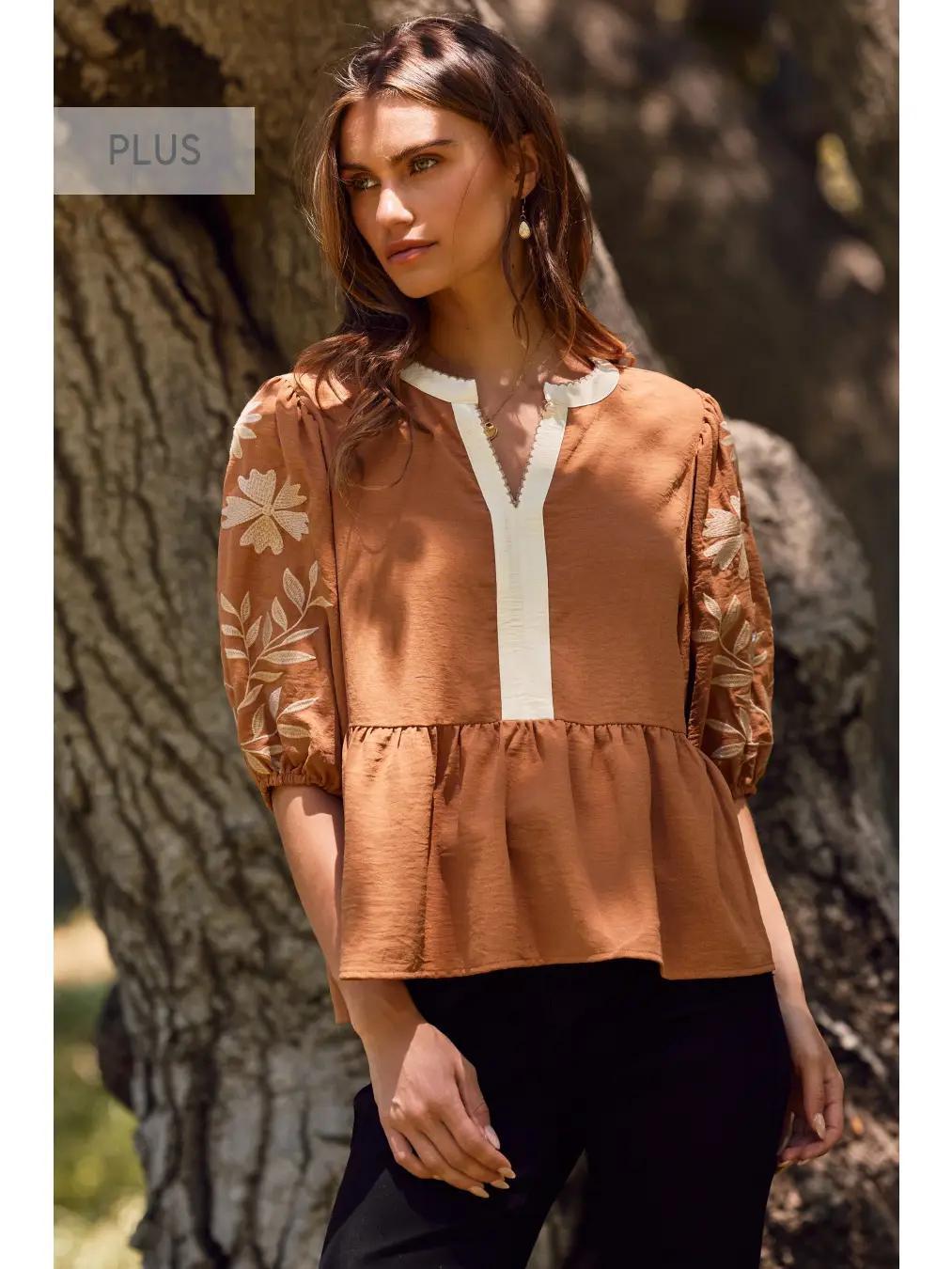 Plus Windswept Waist Blouse - Mocha