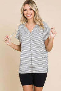 Plus Short Sleeve Striped Hoodie