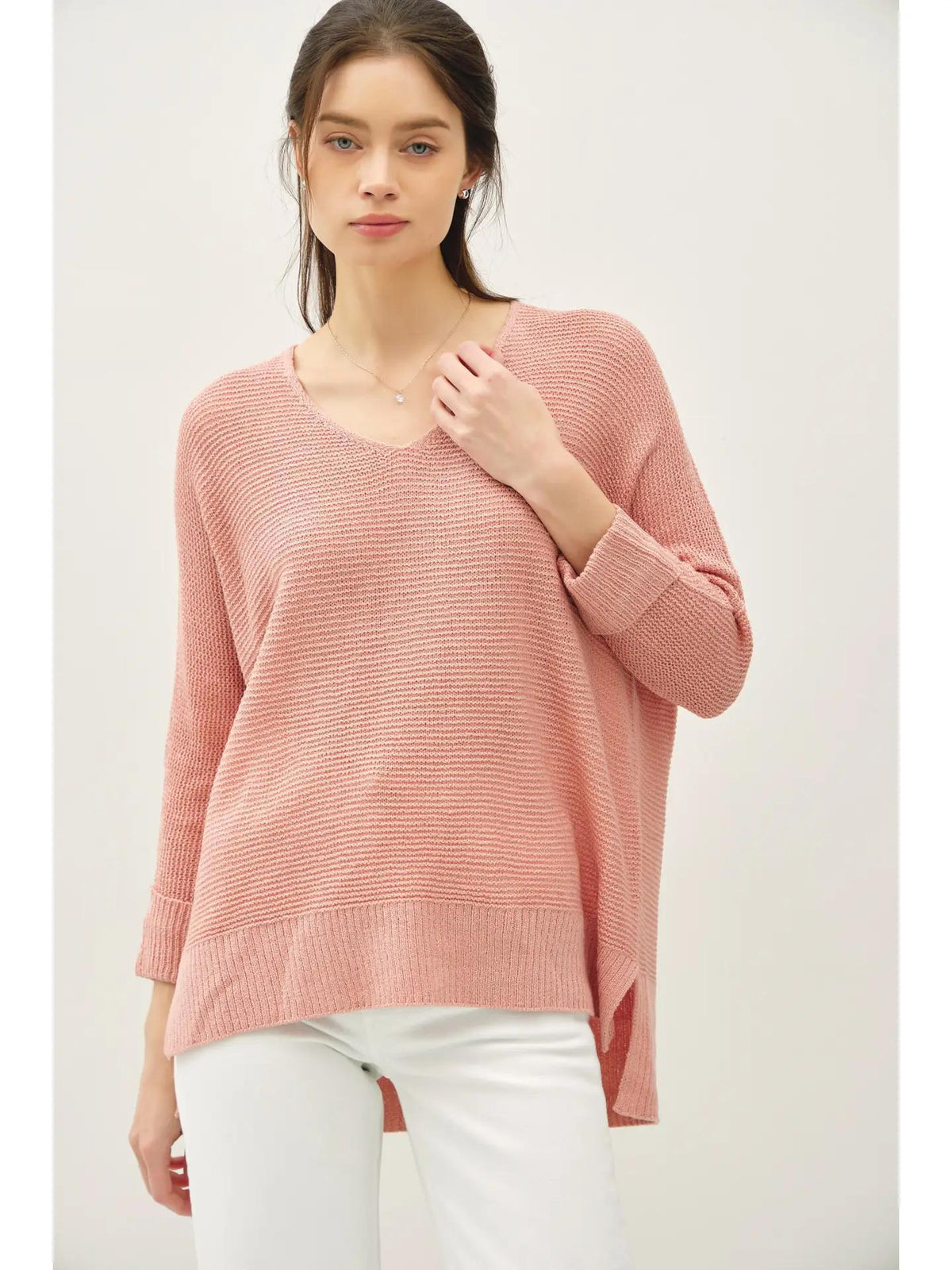 Roll Cuff Dolman Sweater - Blush