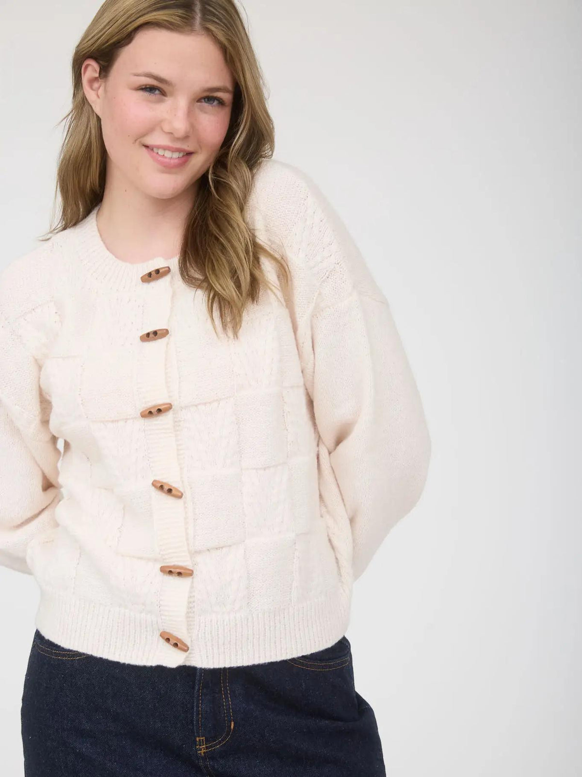 Checkered Button Down Cardigan - Oatmeal