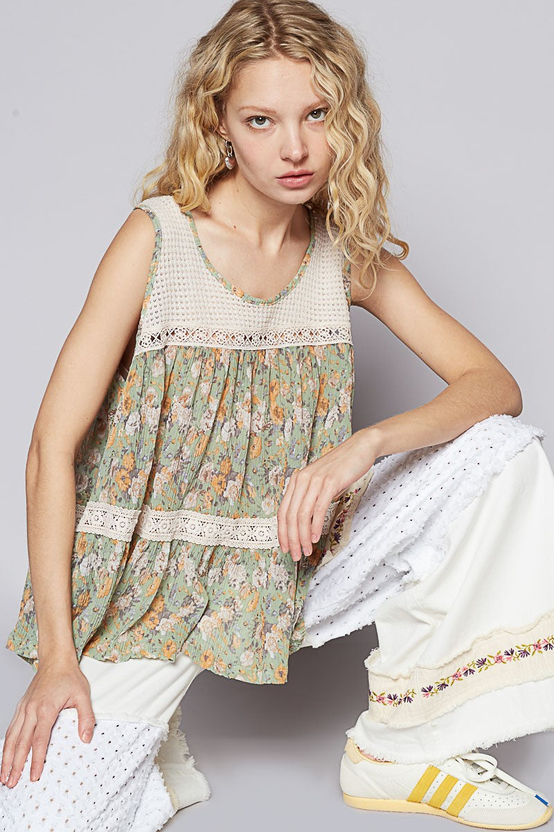 Sleeveless Woven Floral Top