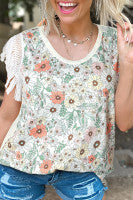 Floral Lace Fringed Top