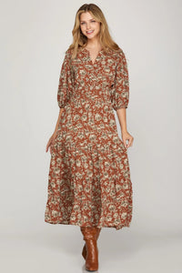 Printed Midi Dress - Cinnamon/Taupe
