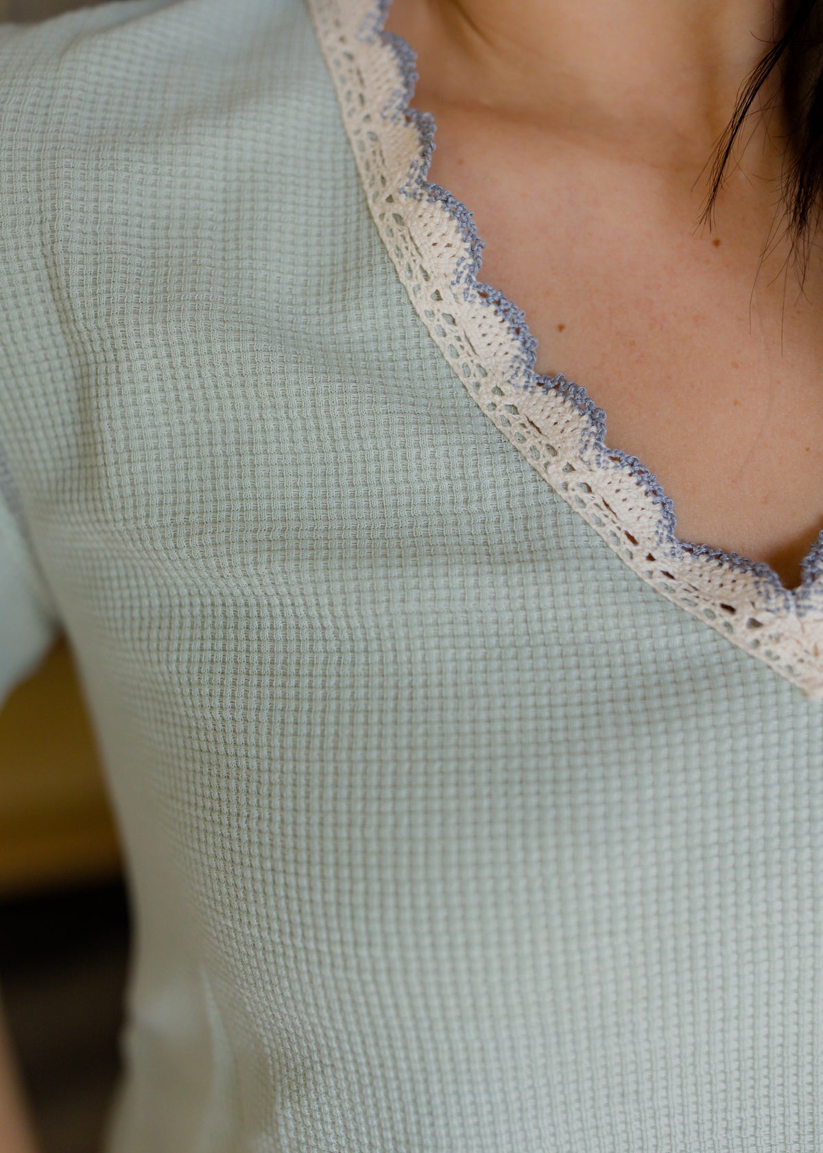 Colored Trim V-Neck Solid Top