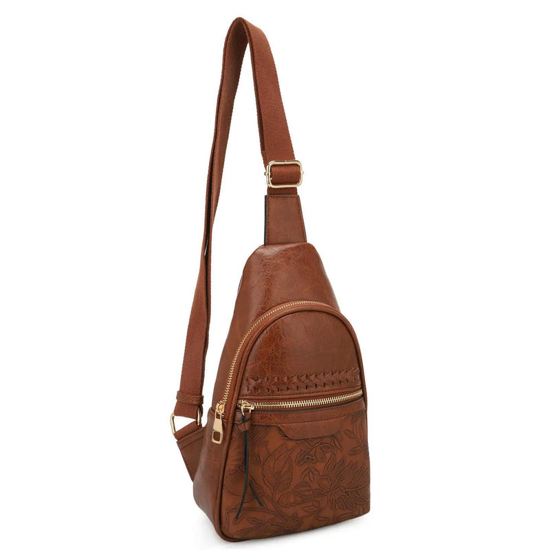 Jane Hibiscus Sling Bag - Brown
