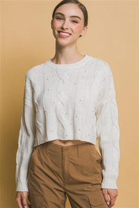Cable Knit Pearl Sweater - Off White