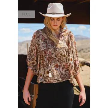 Plus Boho Floral Peasant Blouse
