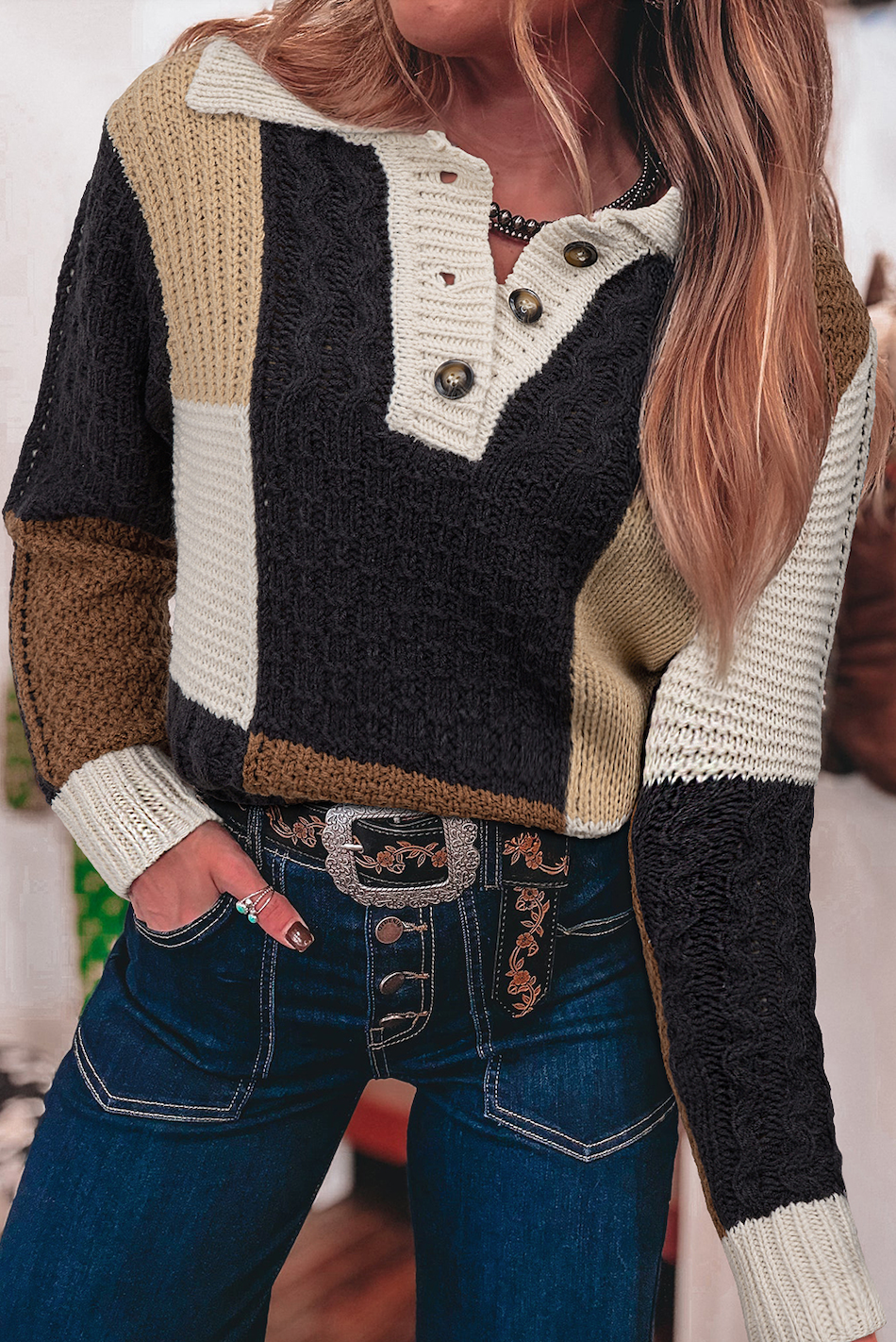 Cable Knit Collared Sweater