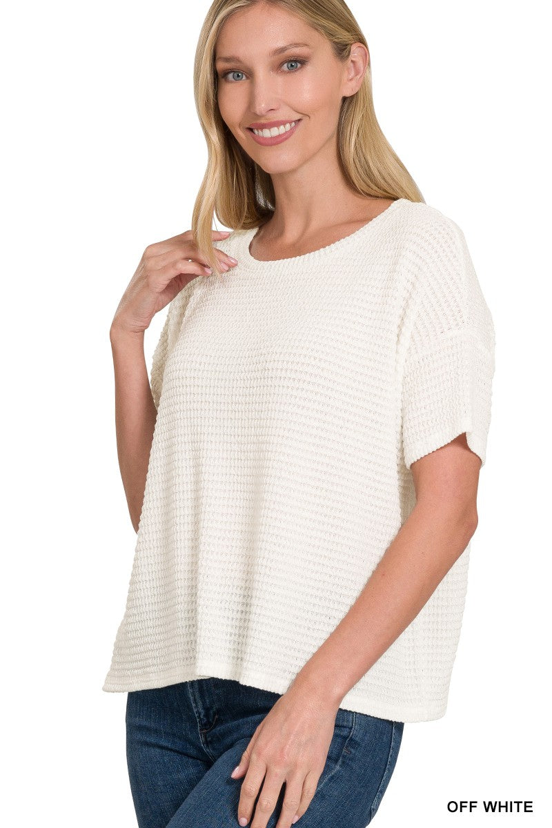 Drop Shoulder Short Sleeve Sweater