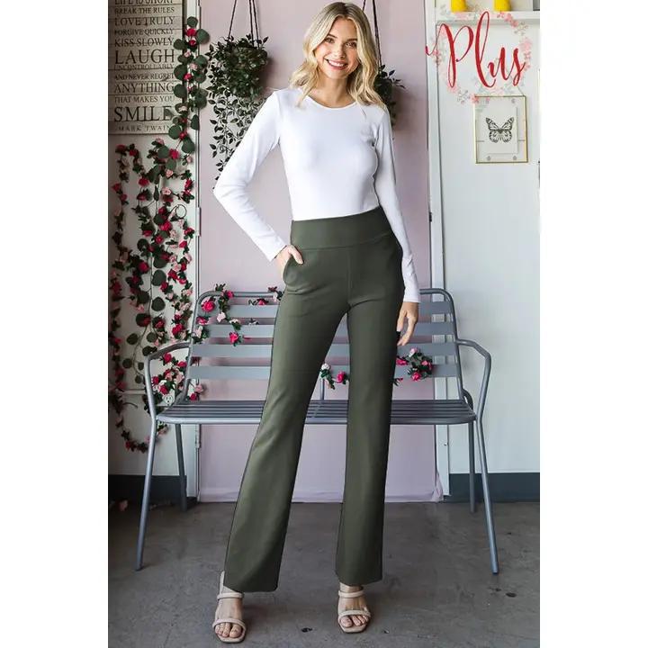 Plus Flare Pants w/ Pockets - Army