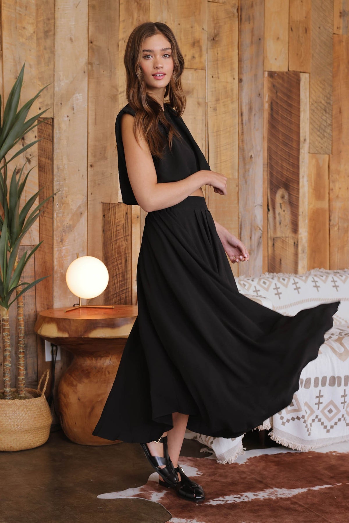 Box Pleated Midi Skirt