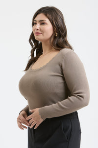 Plus Scallop Trim Sweater