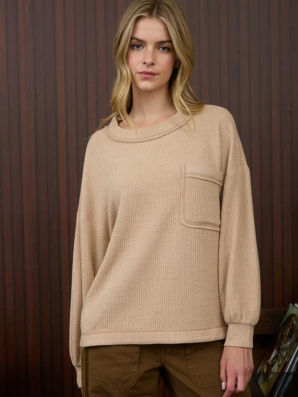 Crewneck Long Sleeve Top - Khaki