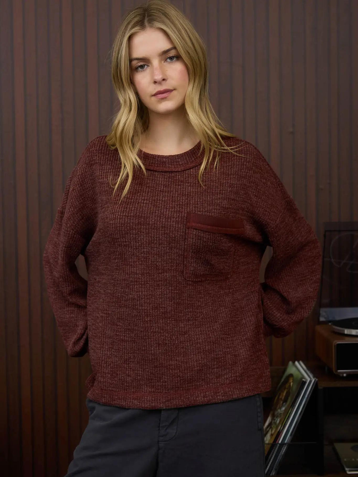 Crewneck Long Sleeve Top - Burgundy