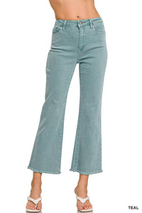 High Waist Frayed Bootcut Pants