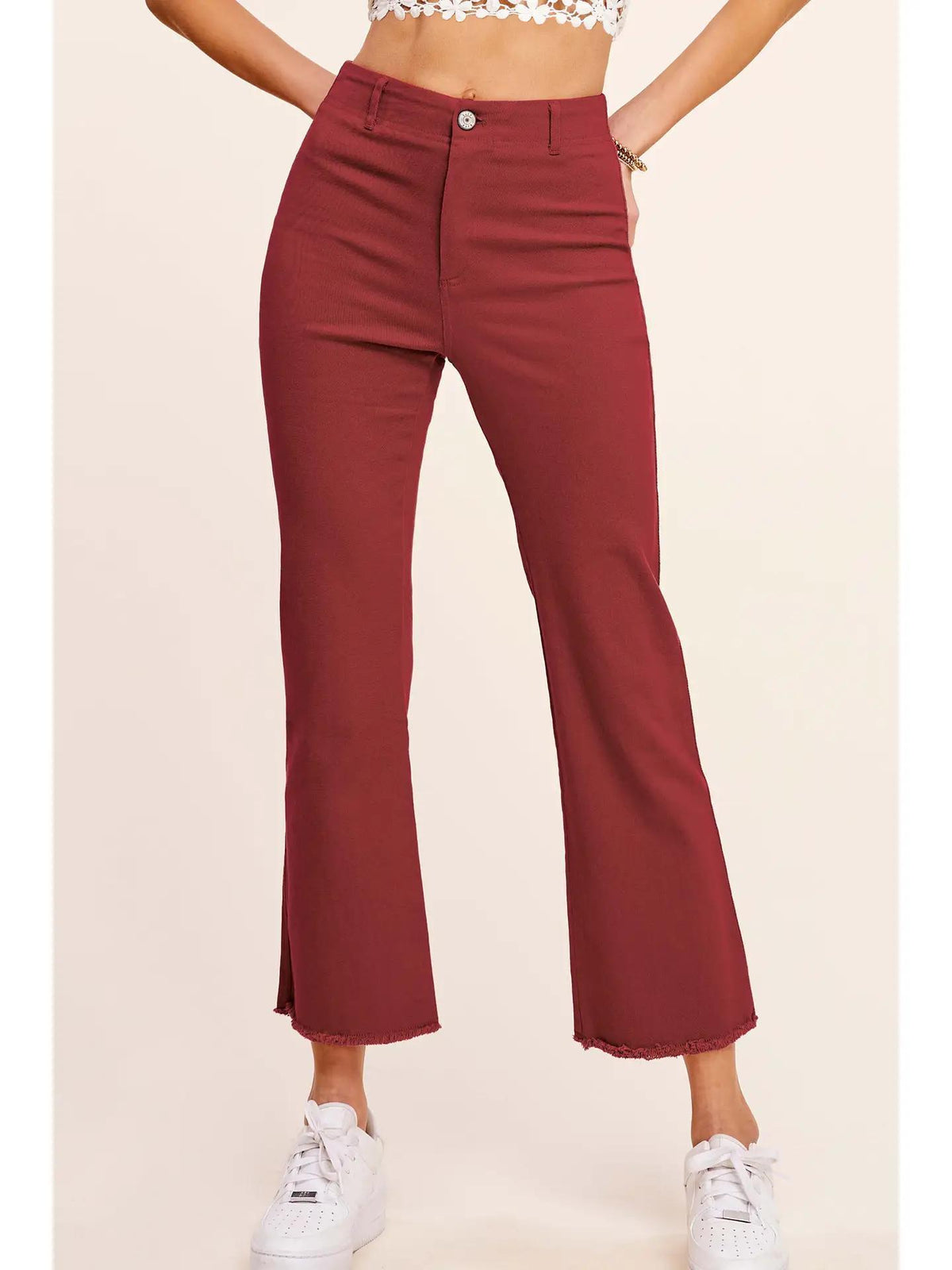 Stretchy High Waisted Flare Pants - Baked Clay