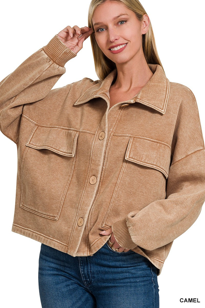 Acid Washed Cropped Shacket