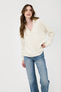 Plus Hooded V-Neck Raw Edge Top