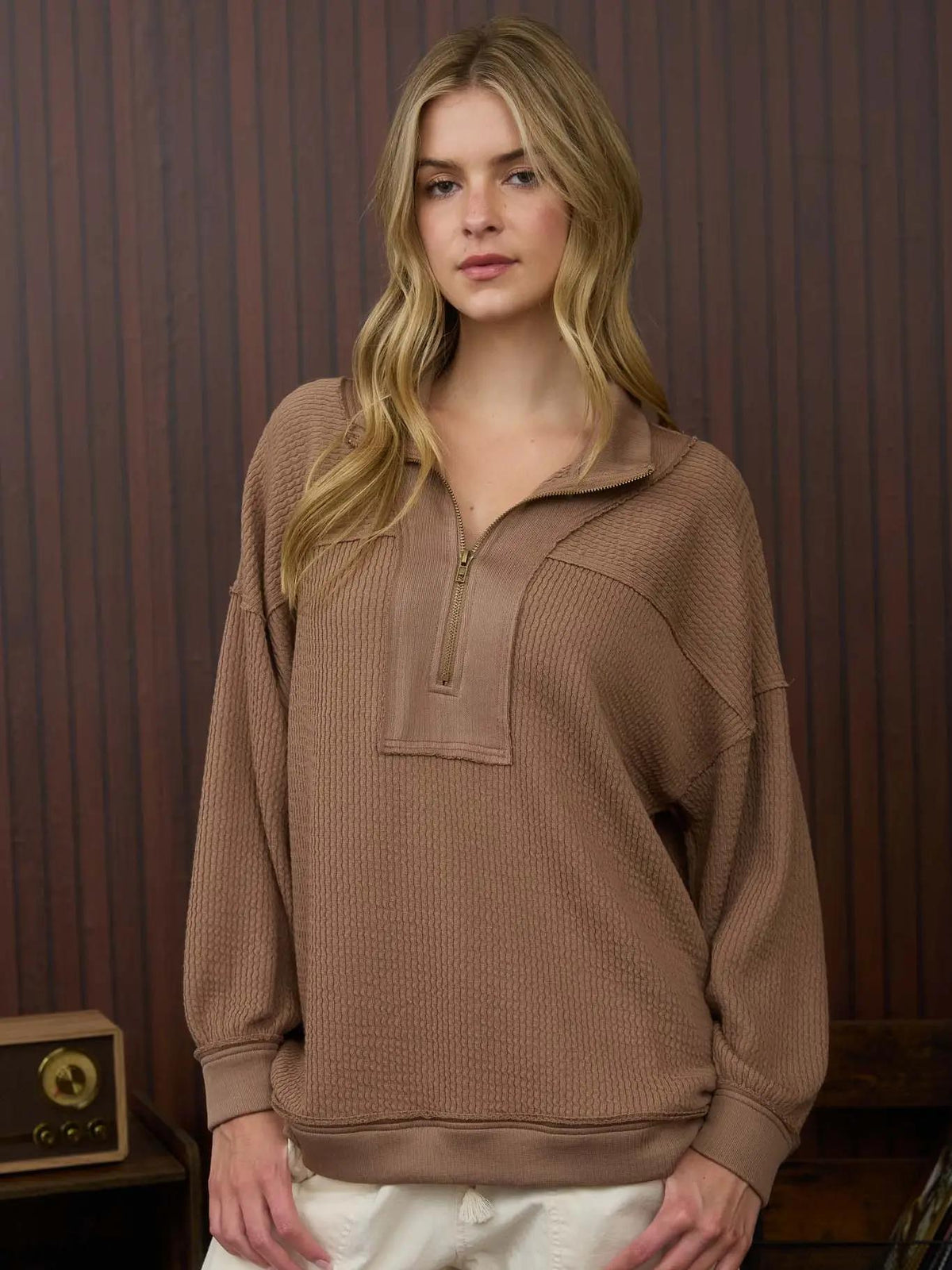 Half Zip Collared Long Sleeve - Mocha
