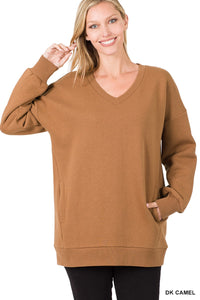 V-neck Sweatshirt w/Pockets