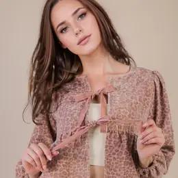 Leopard Front Tie Blouse - Mauve