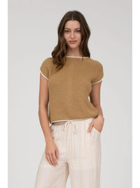 Contrast Edge Short Sleeve Sweater